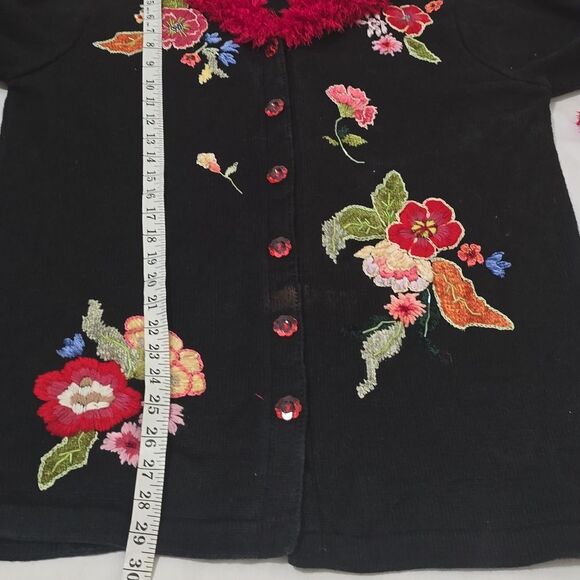 Vintage 90s Boho Festival Fringe Beaded Texas Floral Funky Cardigan SZ L - Picture 5 of 7